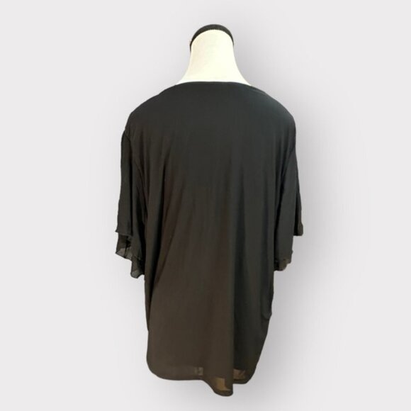 Women’s Torrid 2 Black Slub Georgette Top with Layered Flutter Sleeve 2X 18 20 - Picture 5 of 10